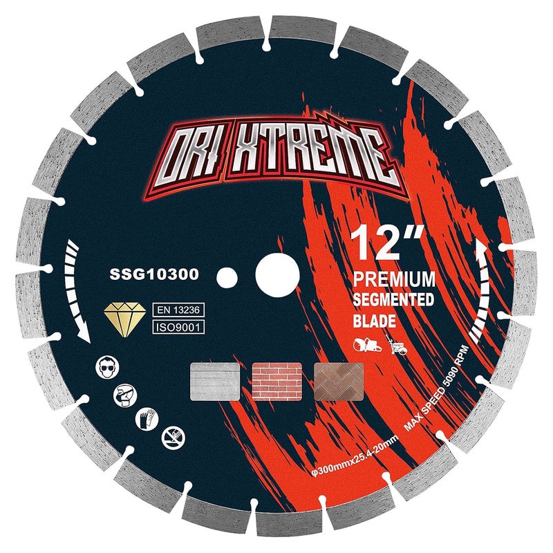 ORIXTREME 12 Inch Diamond Saw Blade, Segmented General Purpose Blade Dry/Wet Cutting Concrete, Reinforced Concrete, Masonry, Brick, Block,1"-20mm Arbor - Image 1